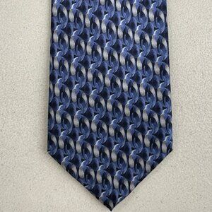 Vintage Chain Link Print Silk Tie 1990s Blue/Silver Geometric Necktie